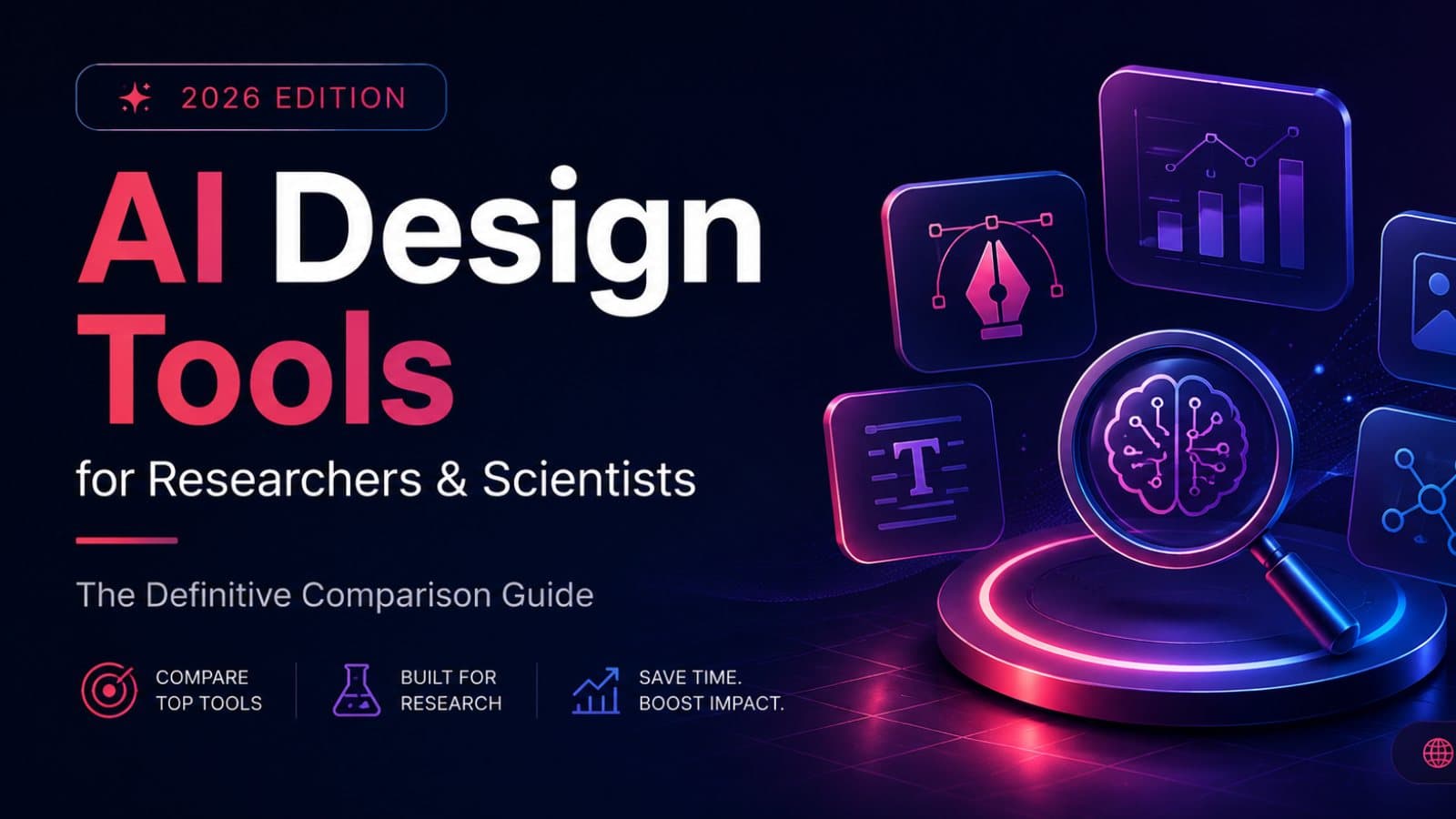 Comparison of 6 AI design tools for researchers including BioRender, Canva, Mind the Graph, ConceptViz, Adobe Illustrator and Graffiy